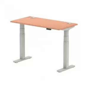 Image of Air 1200/600 Beech Height Adjustable Desk with Cable Ports with Silver Legs