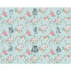 Image of Origin Murals Alice In Wonderland English Rose Print Blue Wall Mural - 3 x 2.4m