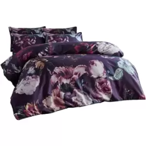 image of Paoletti Cordelia Floral Duvet Cover Set (King) (Violet) - Violet