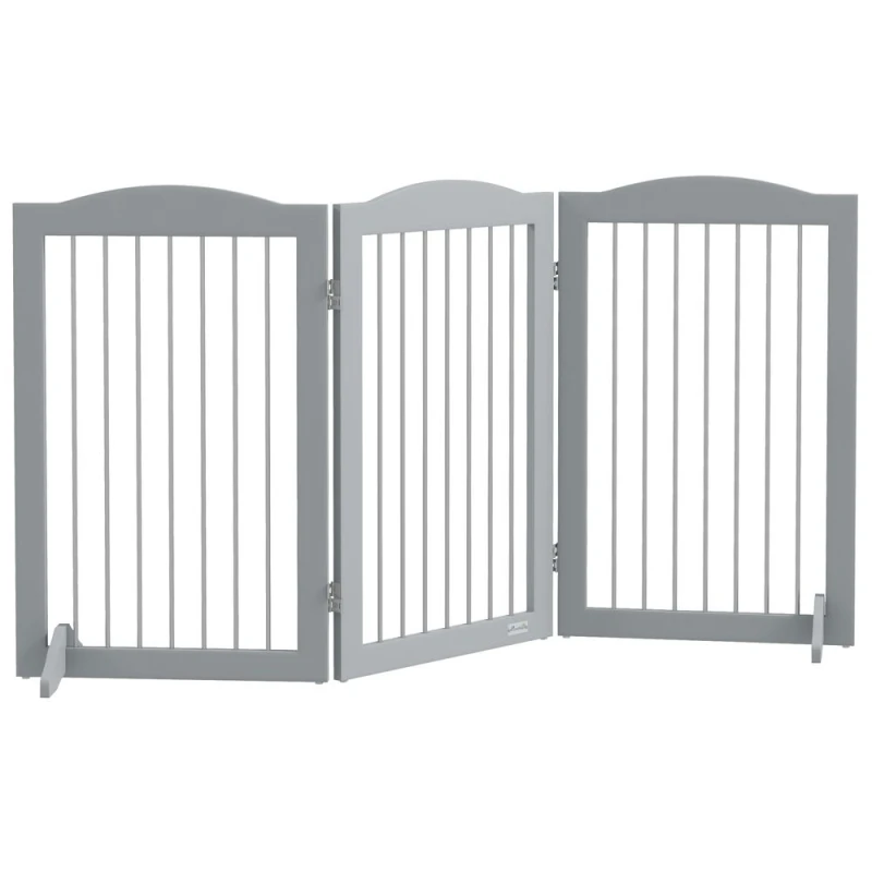 Image of PawHut Foldable Dog Gate, Freestanding Pet Gate w/ Two Support Feet - Grey D06-168V00GY