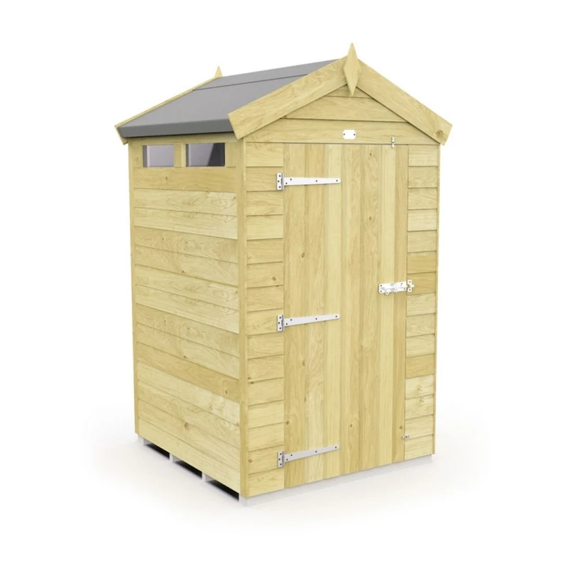Image of Buttercup Farm 4 x 4 Feet Apex Security Shed - Single Door - L127 x W118 x H217cm in Brown Brown Unisex