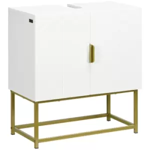 image of kleankin Bathroom Mirror Cabinet Under Sink Storage Cabinet Basin Cupboard with 2 Doors and Gold Steel Legs