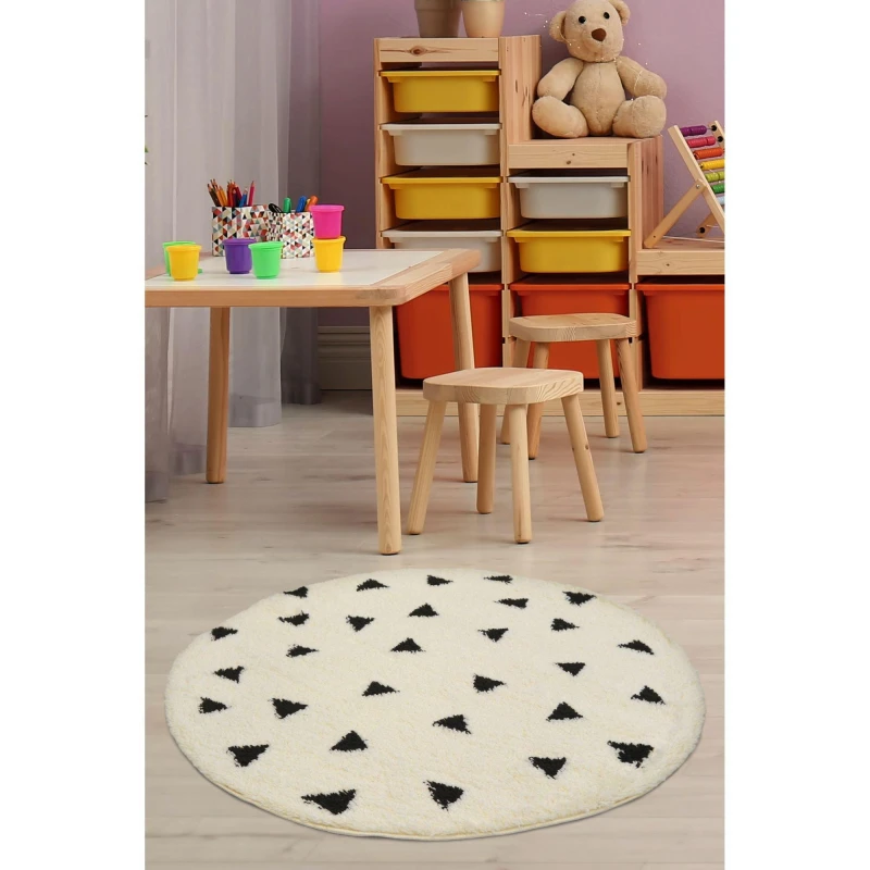 Image of Snug Triangles Monochrome Round Rug -100cm White