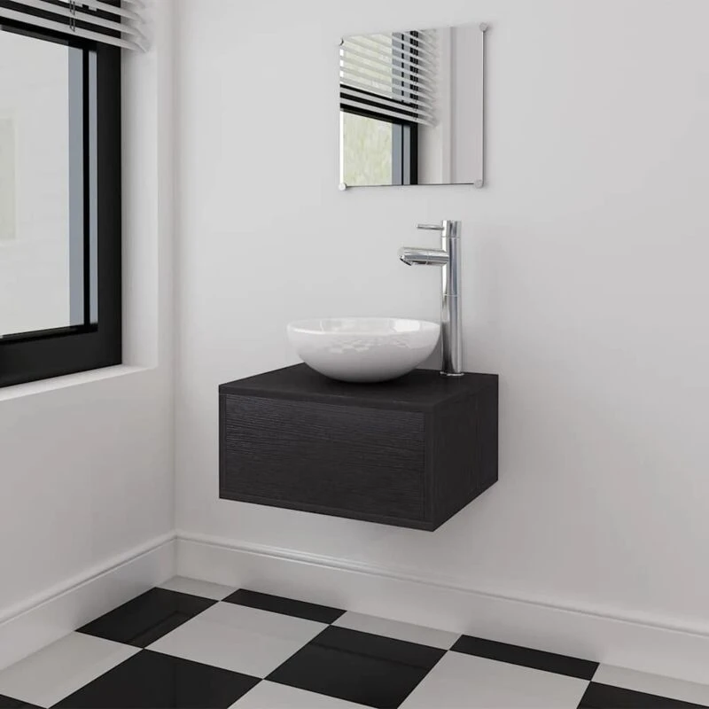 Image of VIDAXL Vidaxl - Four Piece Bathroom Furniture Set with Basin with Tap Black 8718475992707