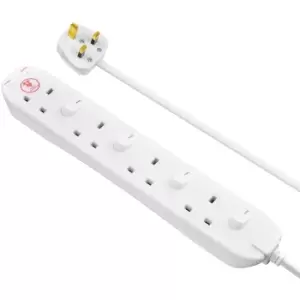 Image of Masterplug 4 Socket 2m 13 Amp Individually Switched Surge Extension Lead - White
