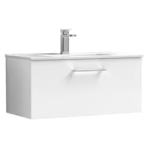 Image of Arno Gloss White 800mm Wall Hung Single Drawer Vanity Unit with 18mm Profile Basin - ARN125B - Gloss White - Nuie