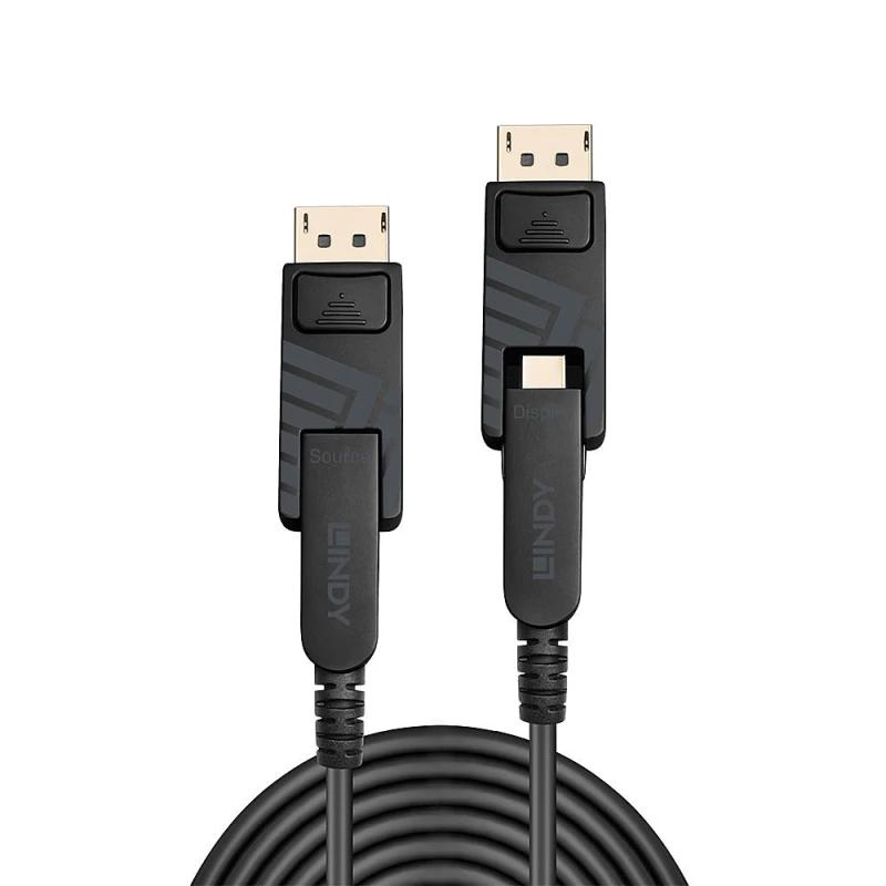 Image of Lindy 100m Fibre Optic Hybrid Mini DisplayPort 1.4 Cable with Detachab