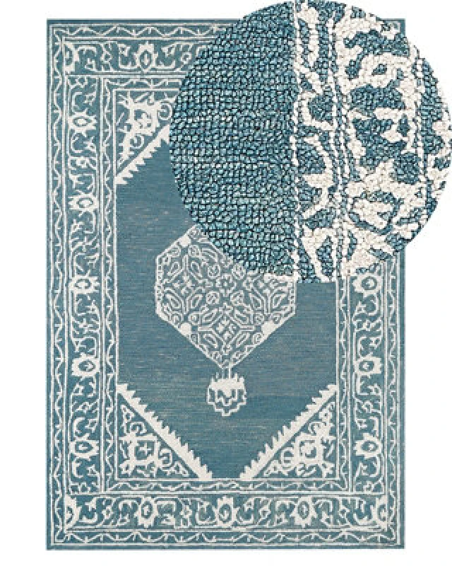 Image of Beliani Rug Gevas Blue 140 X 200 Cm Wool