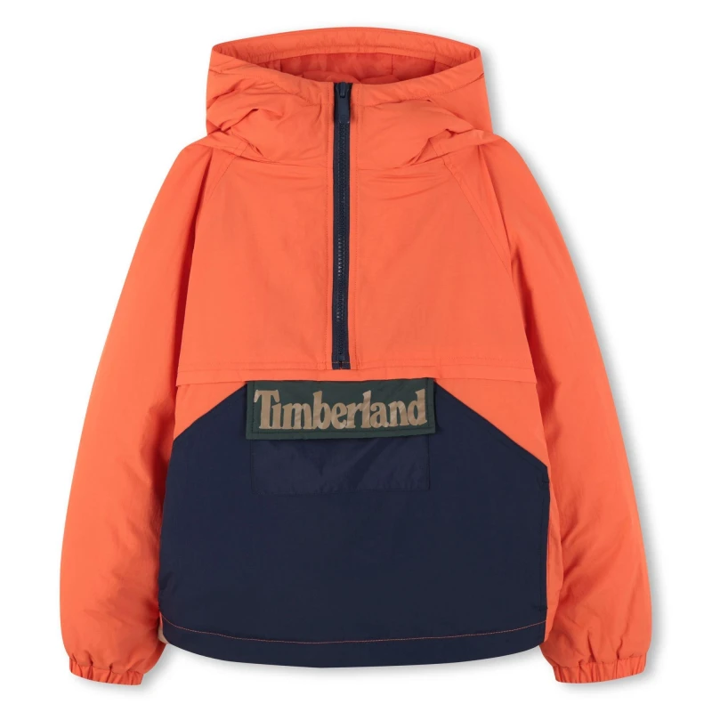 Image of Timberland Kids Zipped Weather-Resistant Overcoat Orange/Navy male 4 Years
