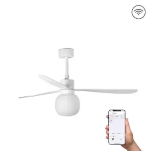 image of Amelia Large Ball LED White Ceiling Fan Smart 20W 2700K, 6 Speed