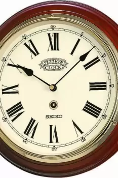 image of Seiko Clocks Wooden Station Wall Clock QXA143B