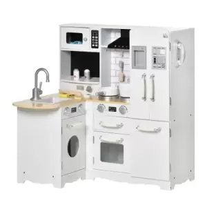 Image of HOMCOM Kids Wooden Kitchen, Large Pretend Role Play Kitchen w/ Realistic Refrigerator, Microwave, Oven, Range Hood, Sink, Telephone