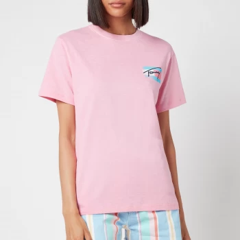 Image of Tommy Jeans Womens TJW Relaxed Painted Flag T-Shirt - Pink Daisy - M