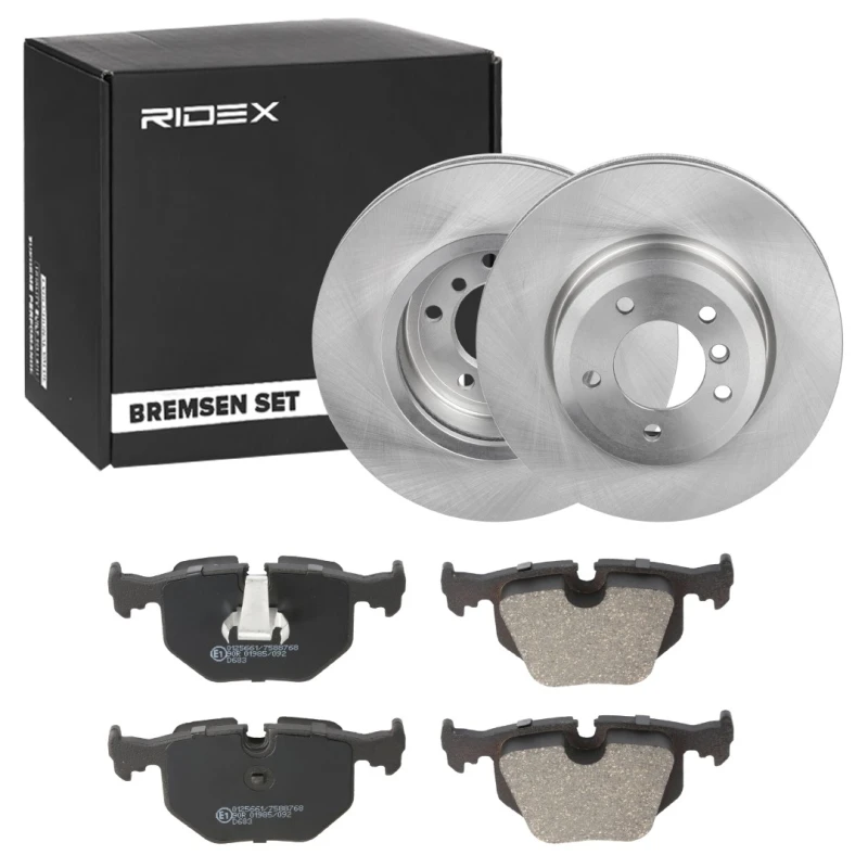 Image of RIDEX 3405B1069 Brake disc and pads set Front Axle, Brake Disc Type: internally vented, prepared for wear warning indicator Brake Set,disc brakes (34