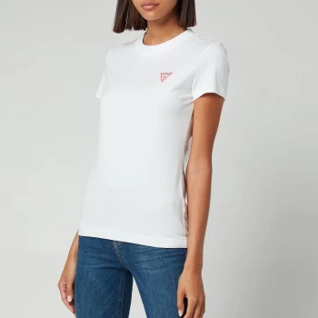 Image of Guess Womens Short Sleeve Crewneck Mini Triangle T-Shirt - Pure White - XS