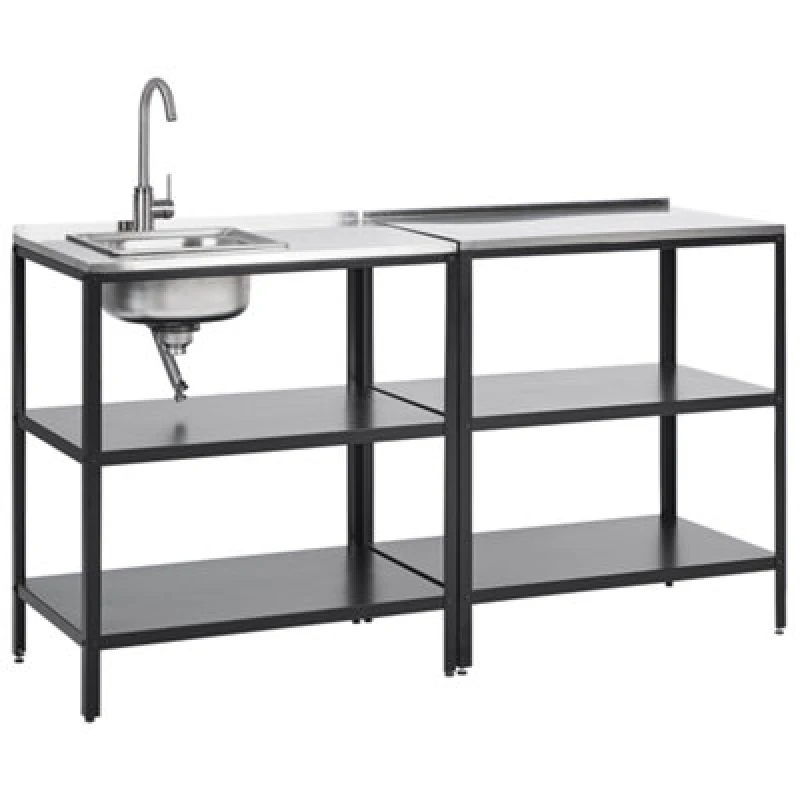 Image of Beliani 2 Piece Outdoor Kitchen Set With Sink Vilama Metal Black