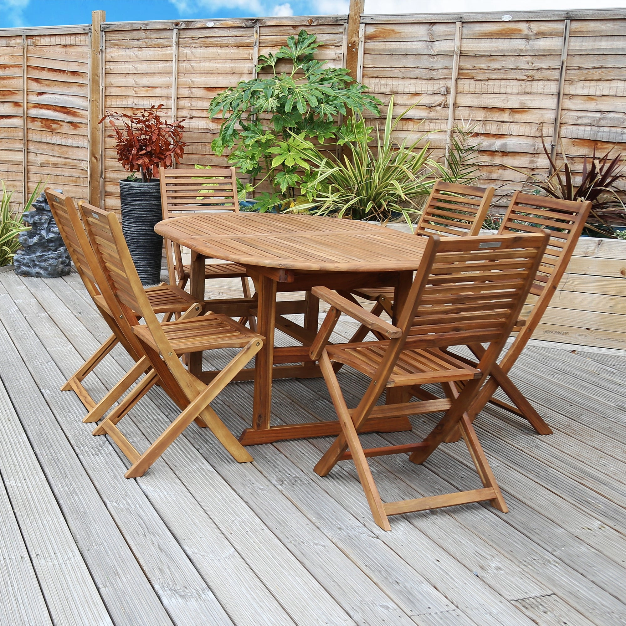 Image of Charles Bentley FSC Acacia 6 Seater Oval Extendable Table