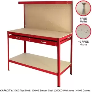 image of Monster Racking - Workbench With Pegboard And Drawer In Red - Red