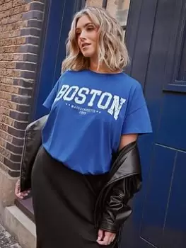 Image of Yours Ss Placement Tee Boston Air, Blue, Size 16, Women