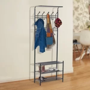 Image of HOMCOM Hall Tree Entryway Storage Coat Hanger-Metal Black