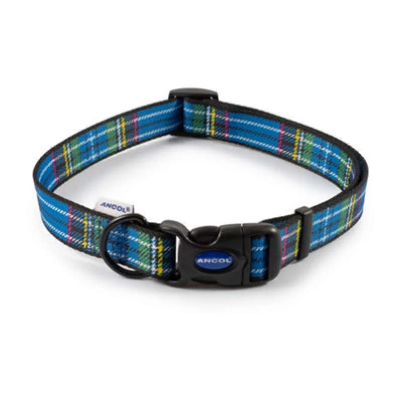 Image of Indulgence Nylon Adjustable Collar Tartan Blue 45-70cm Sz 5-9