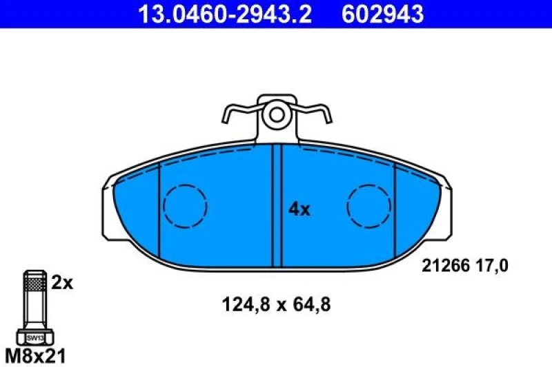 Image of ATE 13.0460-2943.2 Brake pad set excl. wear warning contact, with brake caliper screws Brake Pad Set,disc brake (402)