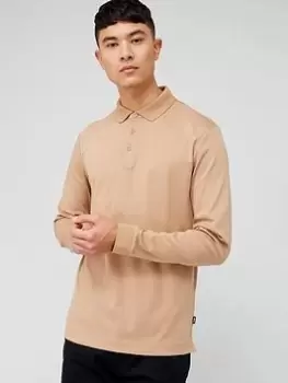 Image of BOSS Pado 30 Long Sleeve Polo Shirt - Medium Beige, Medium Beige, Size L, Men