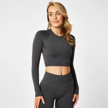 image of USA Pro Long Sleeve Seamless Crop Top - Charcoal