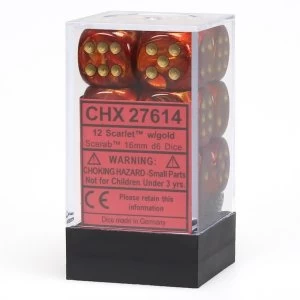 image of Chessex 16mm d6 Dice Block: Scarab Scarlet/gold