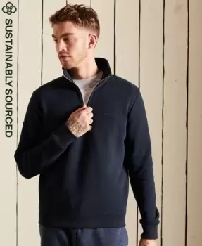 Image of Superdry Mens Vintage Logo Embroidered Zip Henley Sweatshirt Navy / Eclipse Navy - Size: Xxl