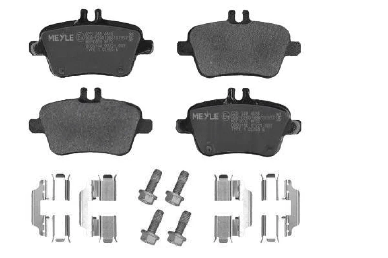 Image of MEYLE 025 248 4818 Brake pad set Rear Axle, prepared for wear warning indicator, with accessories, Original Quality, with anti-squeak plate Brake Pad