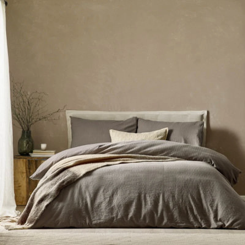 Image of Yard Malton Stripe 100% Cotton Single Duvet Cover Set Mole, Green 5025532823427.00