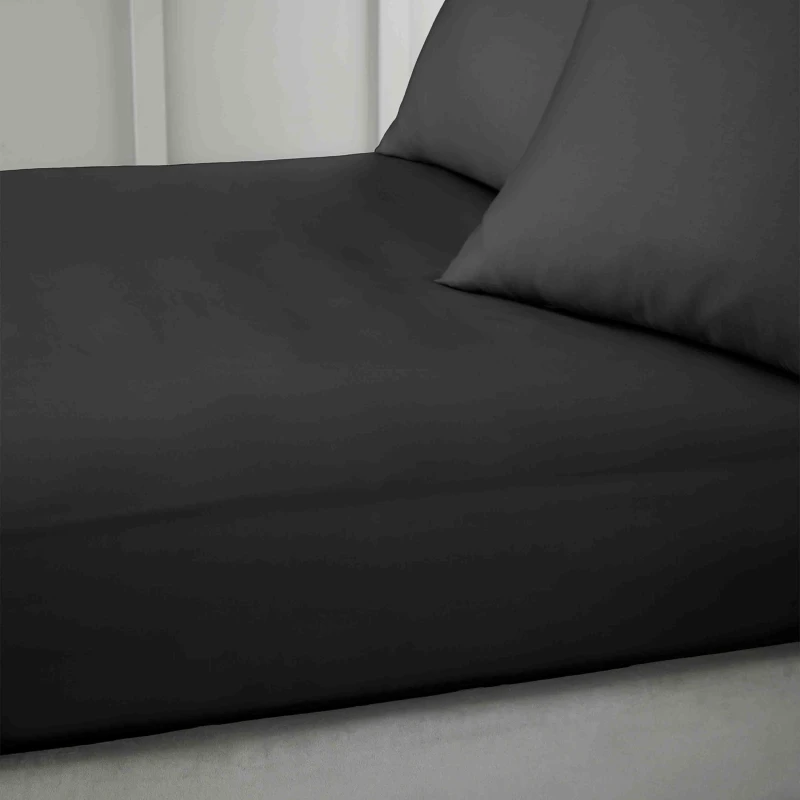 Image of Bianca 400 Thread Count Cotton Sateen Fitted Sheet Black unisex Double