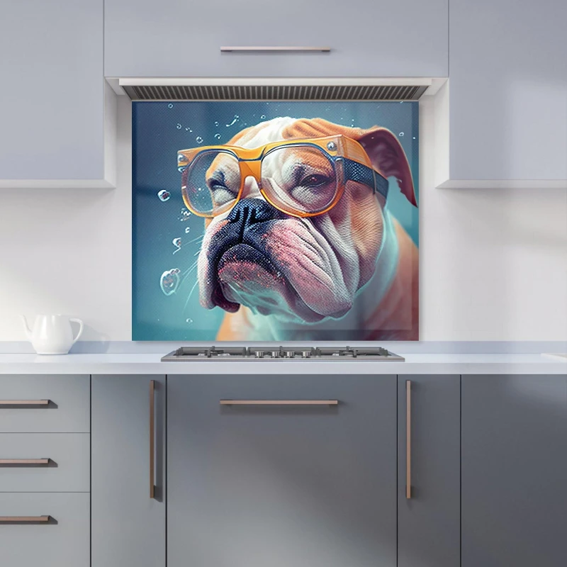 Image of Warren Reed - Designer Bulldog With Glasses Splashart Kitchen Splashback in Brown Size: 600mm x 750mm Brown Unisex 600mm x 750mm