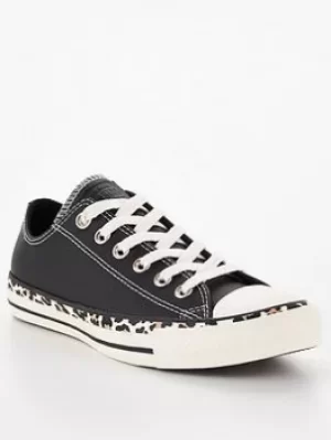 Converse Chuck Taylor All Star Leopard Trim Ox, Black, Size 5, Women