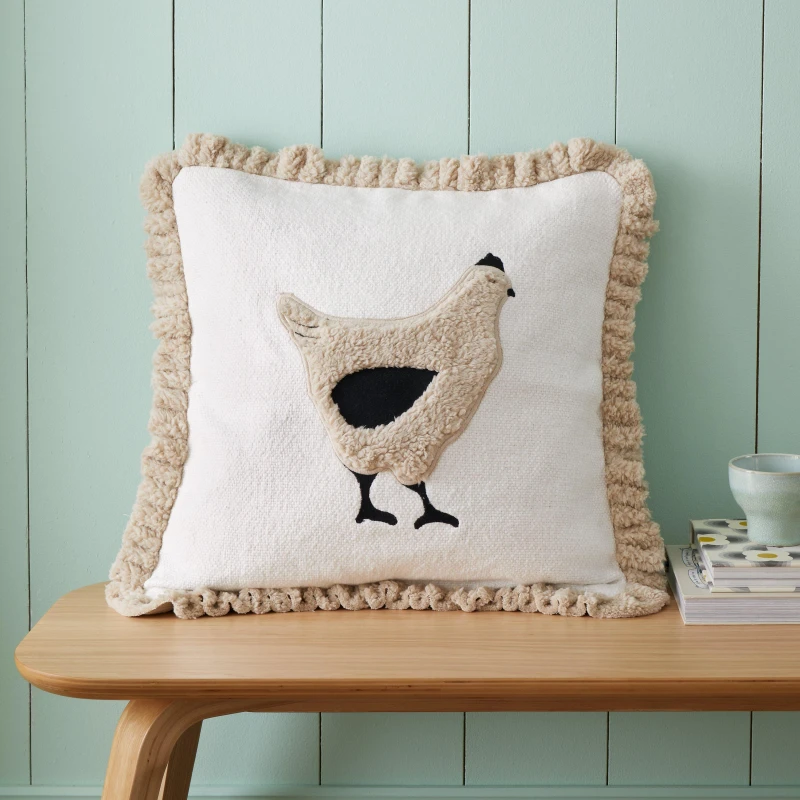 Image of Catherine Lansfield 'Country Hen' Applique Cushion Natural unisex