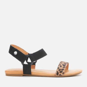 Image of UGG Womens Rynell Leopard Double Strap Sandals - Black/Tan - UK 6