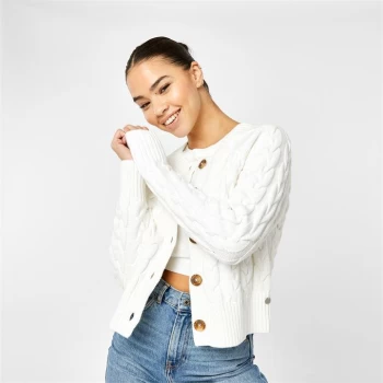 image of Jack Wills Westby Chunky Cable Knitted Cardigan - Vintage White