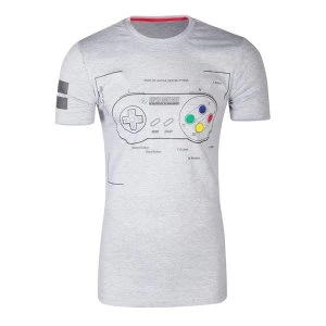 Image of Nintendo SNES - Controller Super Power Male Small T-Shirt - Grey