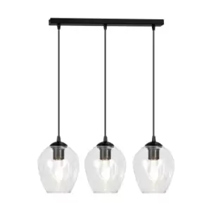 image of Istar Black Bar Pendant Ceiling Light with Clear Glass Shades, 3x E27