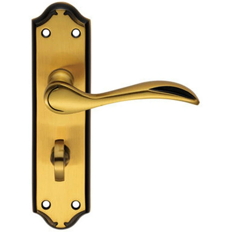 Image of Loops PAIR Curved Door Handle Lever on Bathroom Backplate 180 x 45mm Brushed Bronze Multi