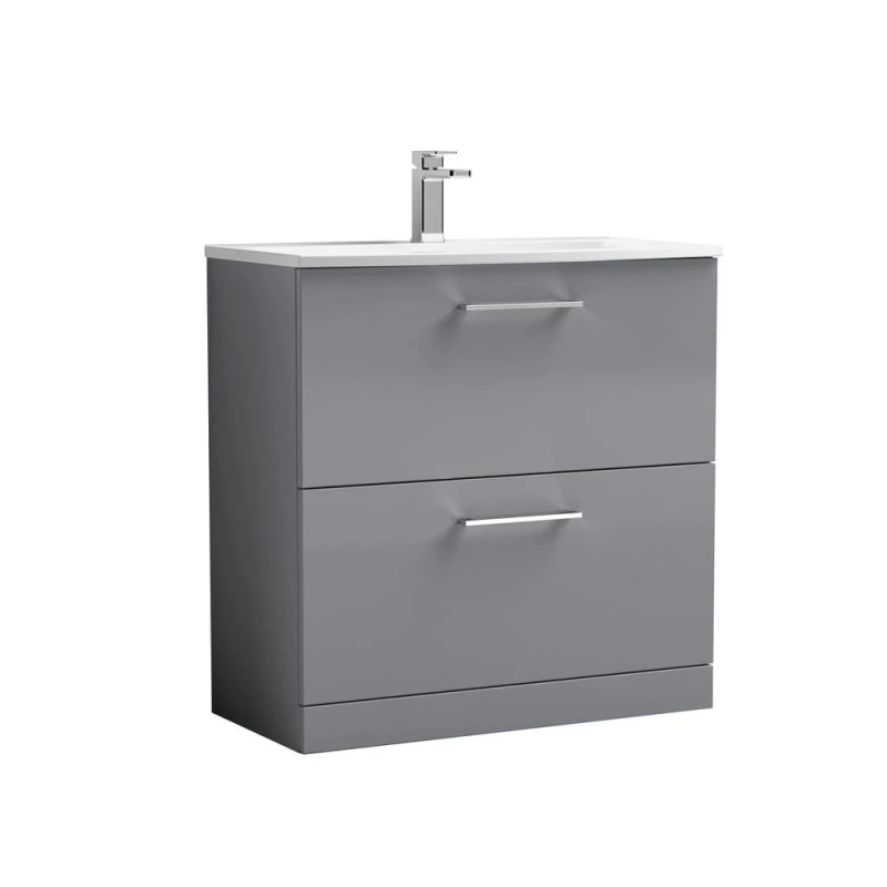 Image of Balterley Bathroom Floor 2 Soft Close Drawer Vanity Unit Basin, Grey, 800mm in Grey Grey Unisex
