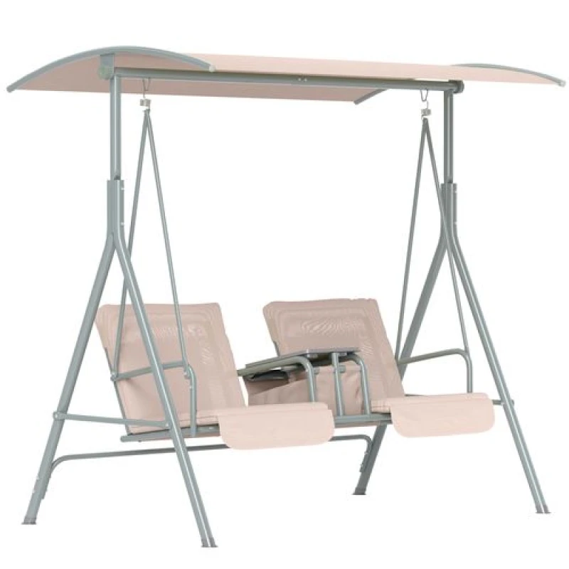 Image of Outsunny 2 Person CovePatio Swing with Pivot Table and Storage Console Beige