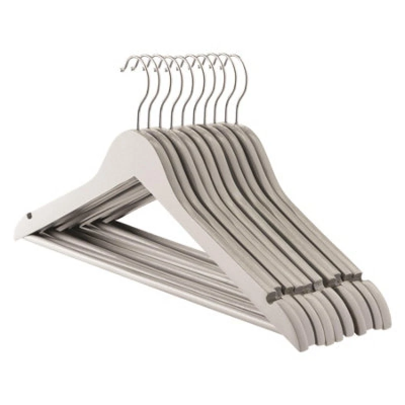 Image of Harbour Housewares Wooden Coat Hangers - Grey - Pack Of 10 - Strong Adult Clothes Garments Wooden Hanger