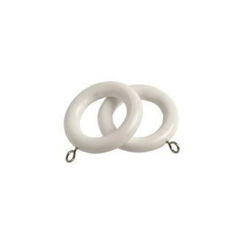 Image of New Edge Blinds Pack of 8 Wooden Curtain Pole Ring Hooks with Eyes White
