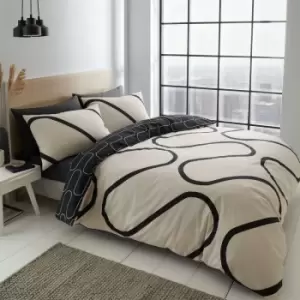 Image of Portfolio Home Linear Curve Geometric Duvet Cover Set Black Single Bedding Set - Black