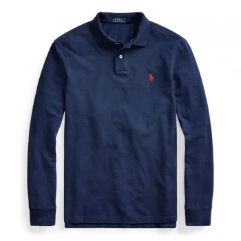 image of Polo Ralph Lauren Custom Slim Fit Long Sleeved Polo Shirt - Navy/Light Blue