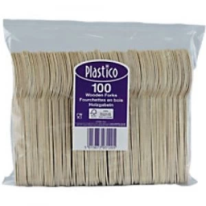Image of Plastico Disposal Fork Birchwood 2.7 x 0.2 x 15.5cm Brown Pack of 100