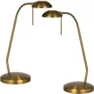 Image of 2 PACK - Touch Dimmer Table Lamp Light Antique Brass & Adjustable Neck Reading