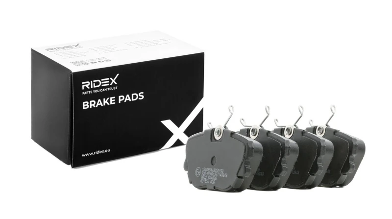 Image of RIDEX 402B0833 Brake pad set Front Axle, not prepared for wear warning indicator, with accessories, with brake caliper screws Brake Pad Set,disc brak